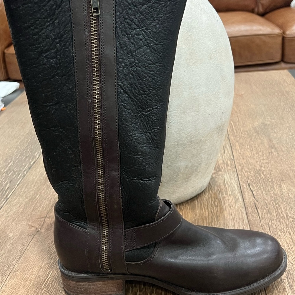 UGG Two-Tone Brown & Black Leather Riding Boots - Picture 6 of 8